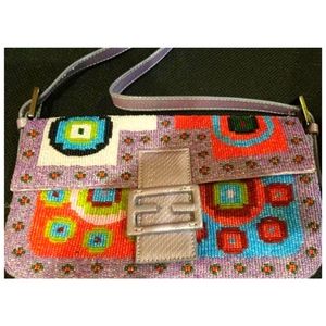 Fendi multi-coloured hand-beaded evening baguette handbag
